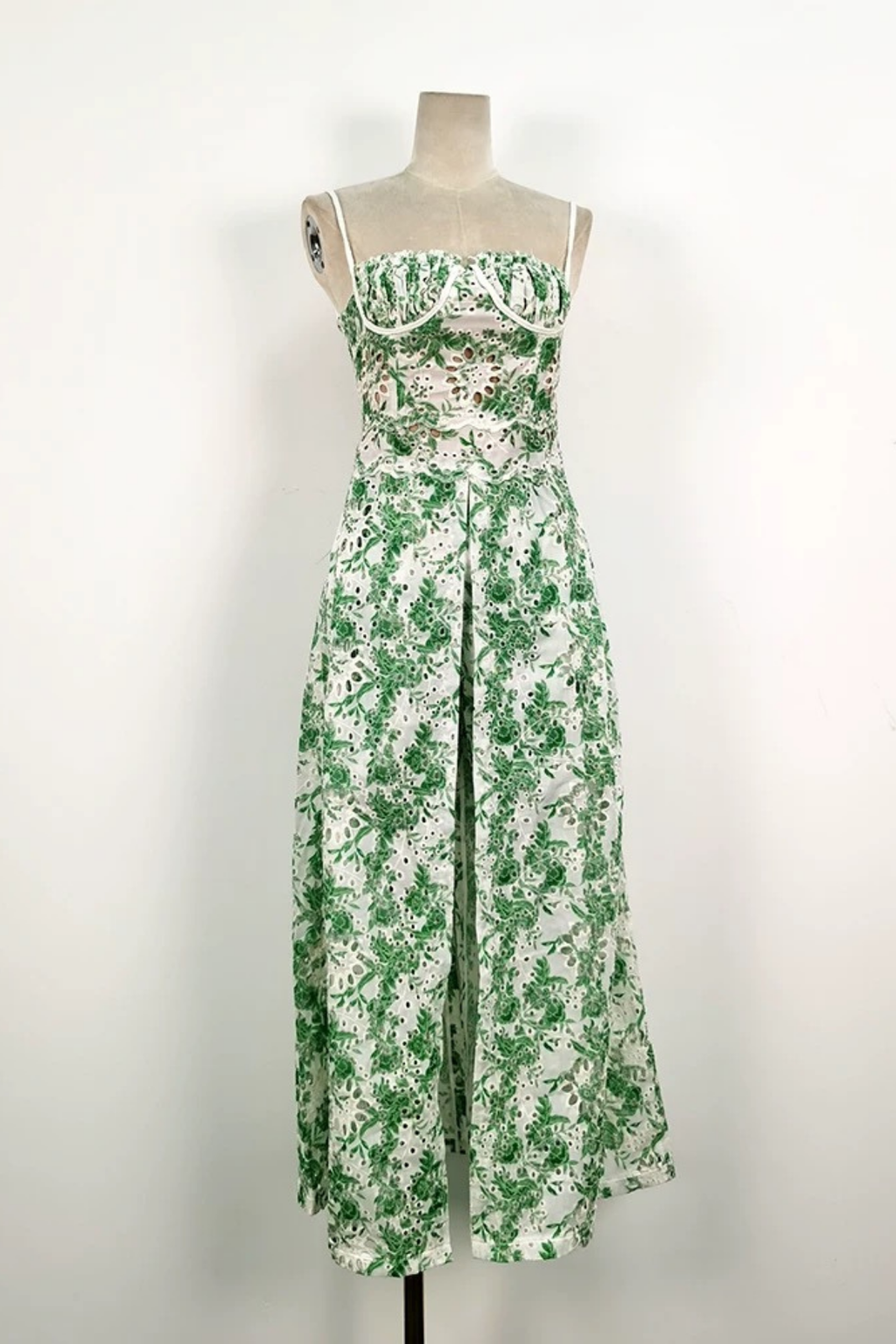 Margaux Green Floral Embroidered Halter Dress Avalabel
