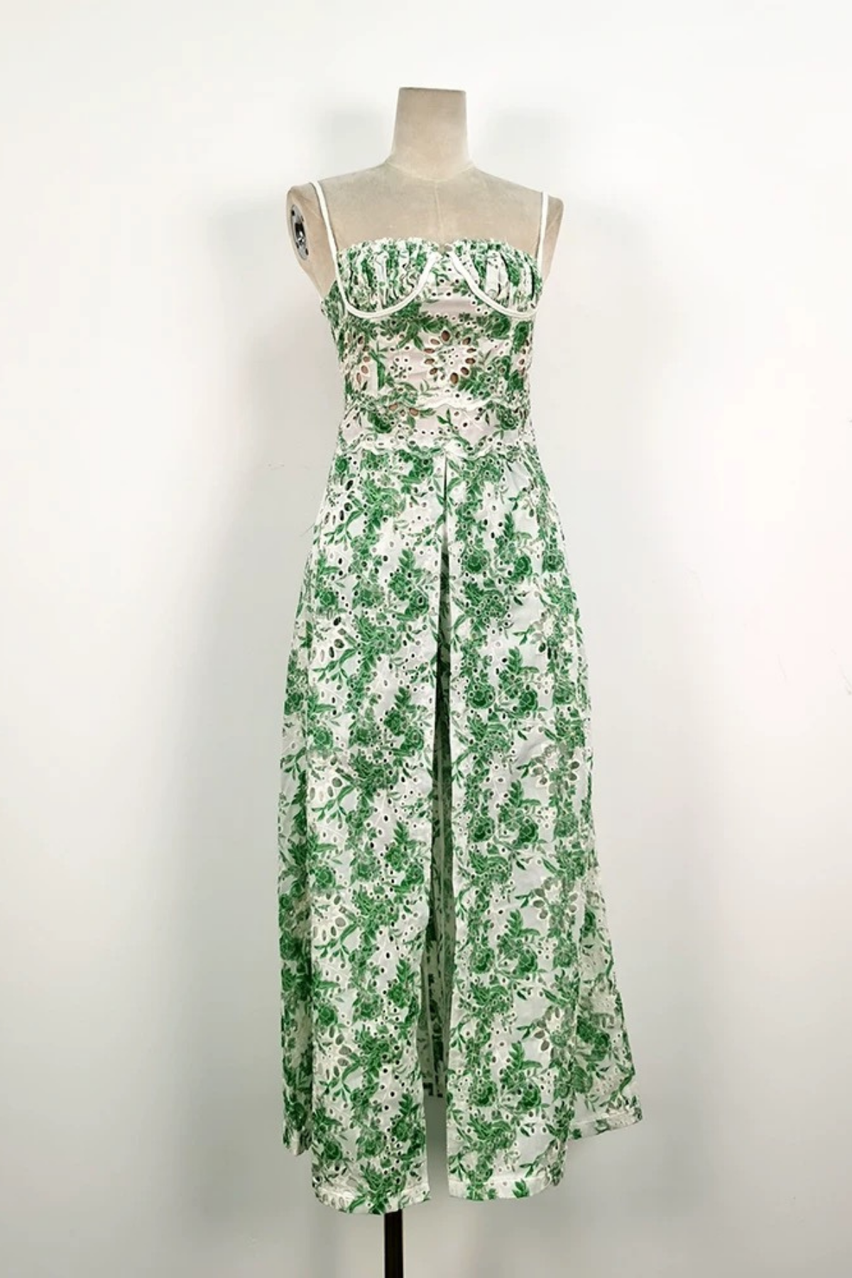 Margaux Green Floral Embroidered Halter Dress Avalabel