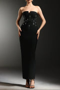 Gina Black Strapless Diamond V-Neck Bandage Maxi Dress Avalabel