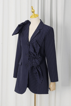 Aura Navy Pinstripe Bow Decor Blazer Avalabel