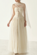 Ella Strapless Cut‑Out Sheer Sash Tulle Maxi Dress - Avalabel
