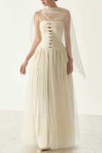 Ella Strapless Cut‑Out Sheer Sash Tulle Maxi Dress - Avalabel