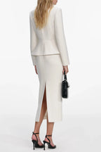 michaelia Cream Boucle Tailored Midi Dress set Avalabel