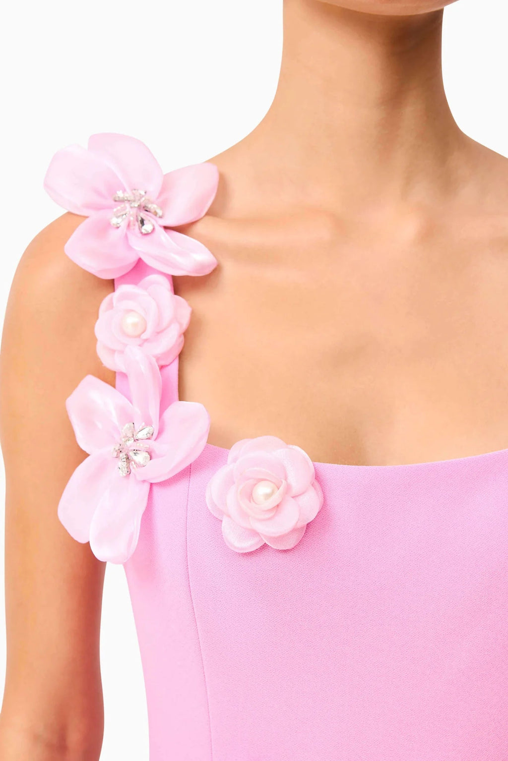 Sabrina 3D Flower Midi Dress in Pink Soraya