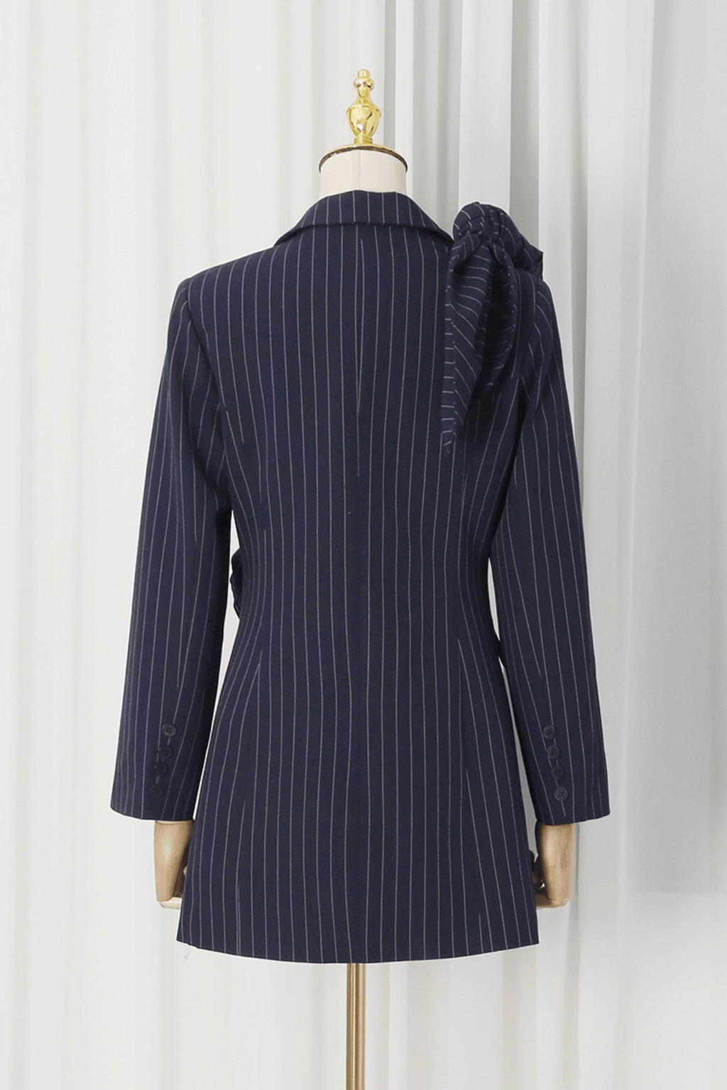 Aura Navy Pinstripe Bow Decor Blazer Avalabel