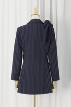 Aura Navy Pinstripe Bow Decor Blazer Avalabel