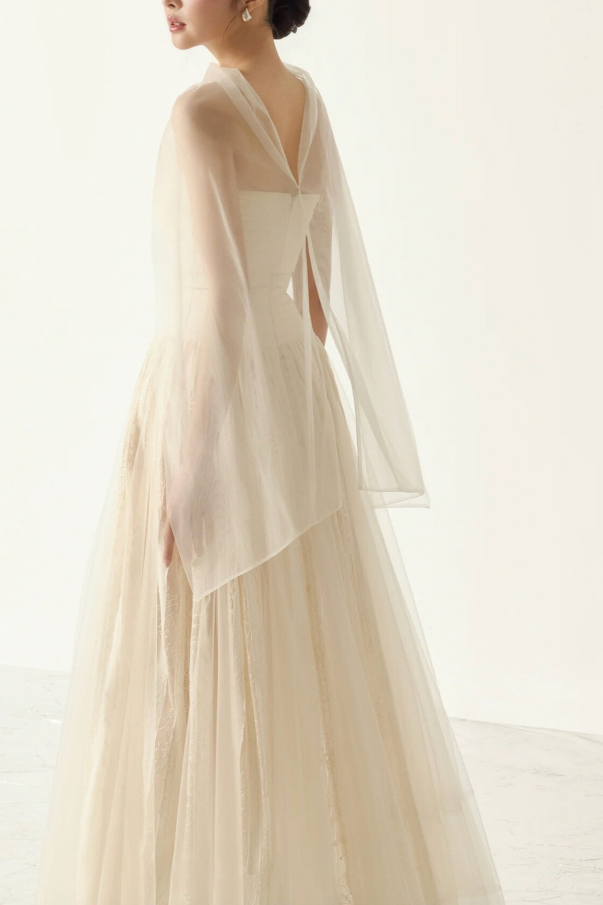 Ella Strapless Cut‑Out Sheer Sash Tulle Maxi Dress - Avalabel
