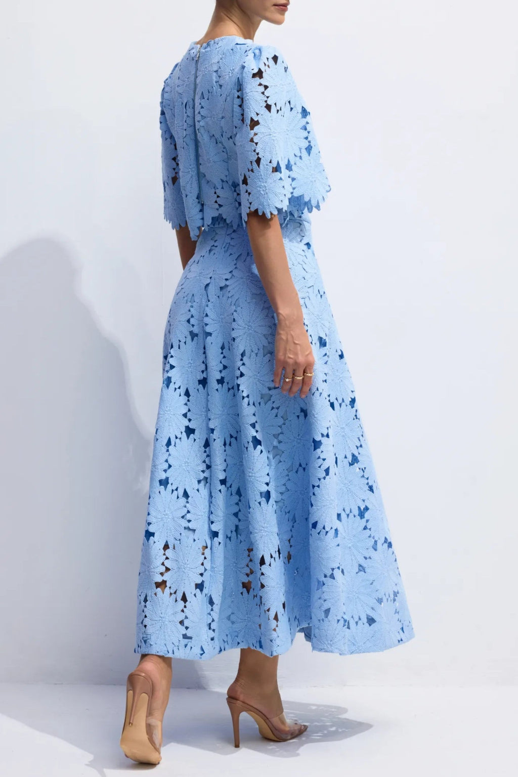 Lace Embroidered Top & Maxi Skirt Two-Piece Set in Blue Avalabel