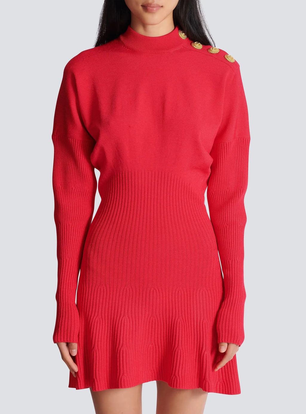 Roberta Long Sleeve Flared Knit Mini Dress in Red Avalabel