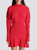 Roberta Long Sleeve Flared Knit Mini Dress in Red Avalabel