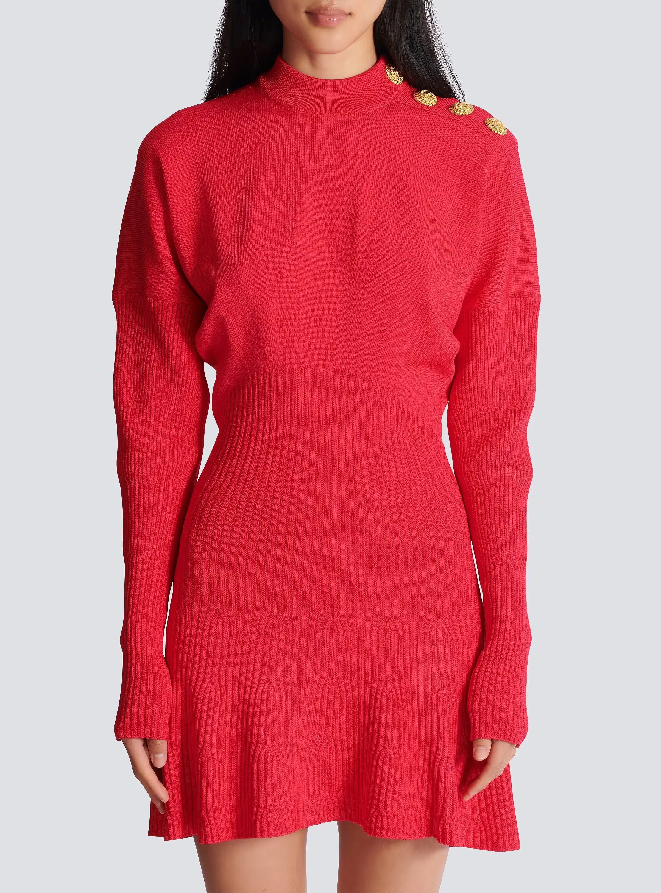 Roberta Long Sleeve Flared Knit Mini Dress in Red Avalabel