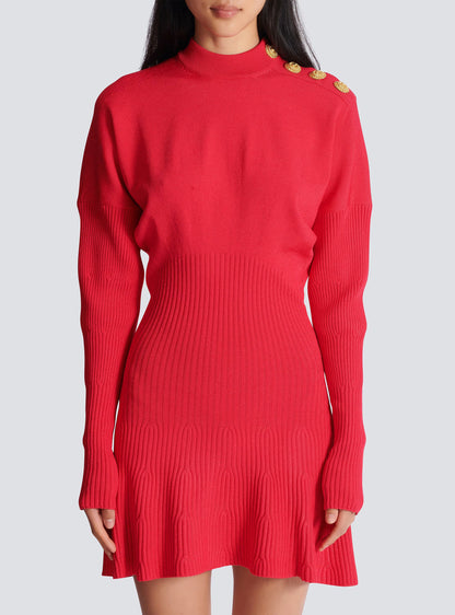 Roberta Long Sleeve Flared Knit Mini Dress in Red