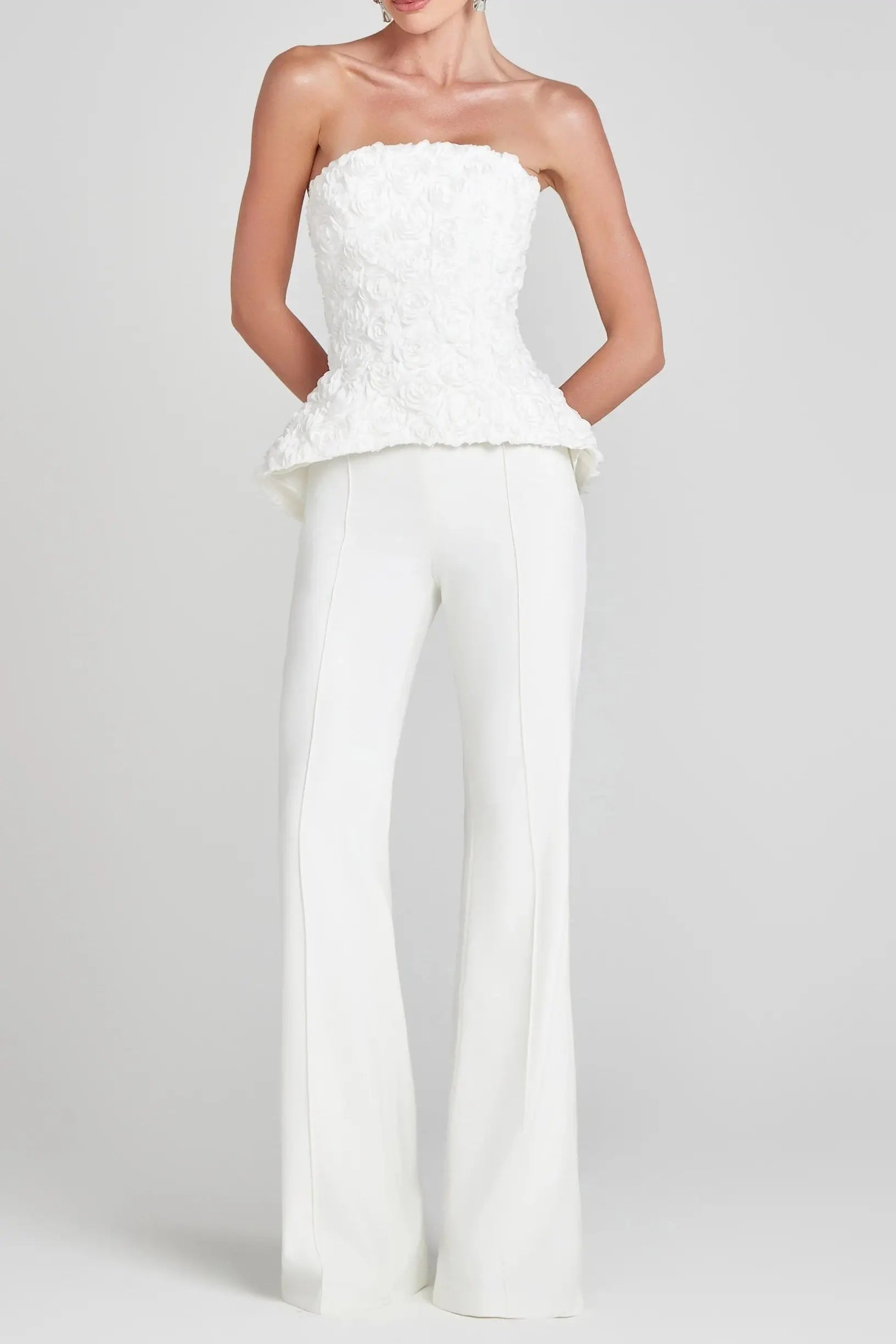 georgia 3d flower top pants set in white Avalabel