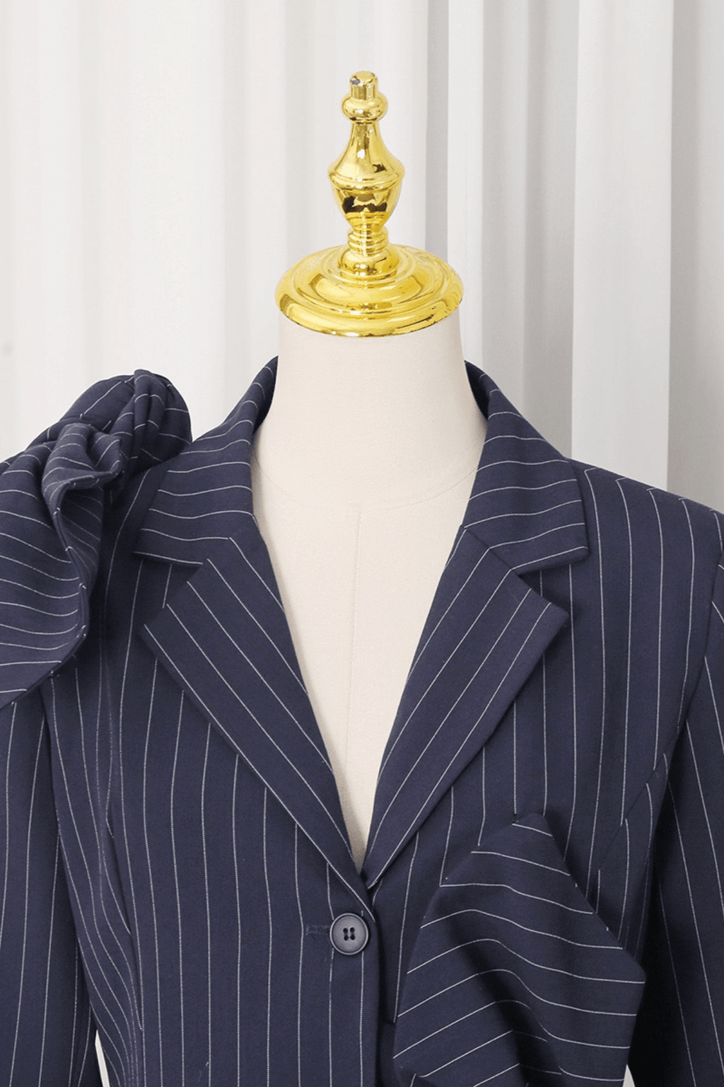Aura Navy Pinstripe Bow Decor Blazer Avalabel