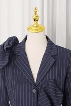 Aura Navy Pinstripe Bow Decor Blazer Avalabel