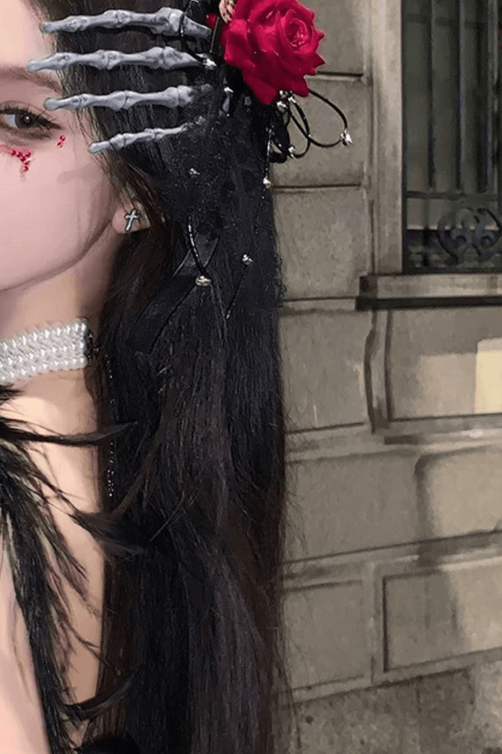 Gothic Skeleton Hand Rose Hair Clip Avalabel