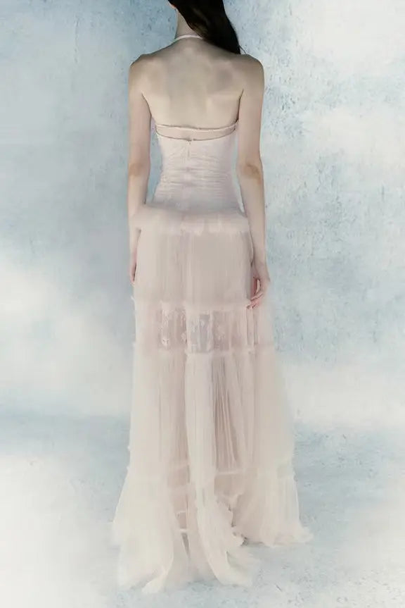 Hermosa Lace Splicing Layer Maxi Dress in Pink Avalabel