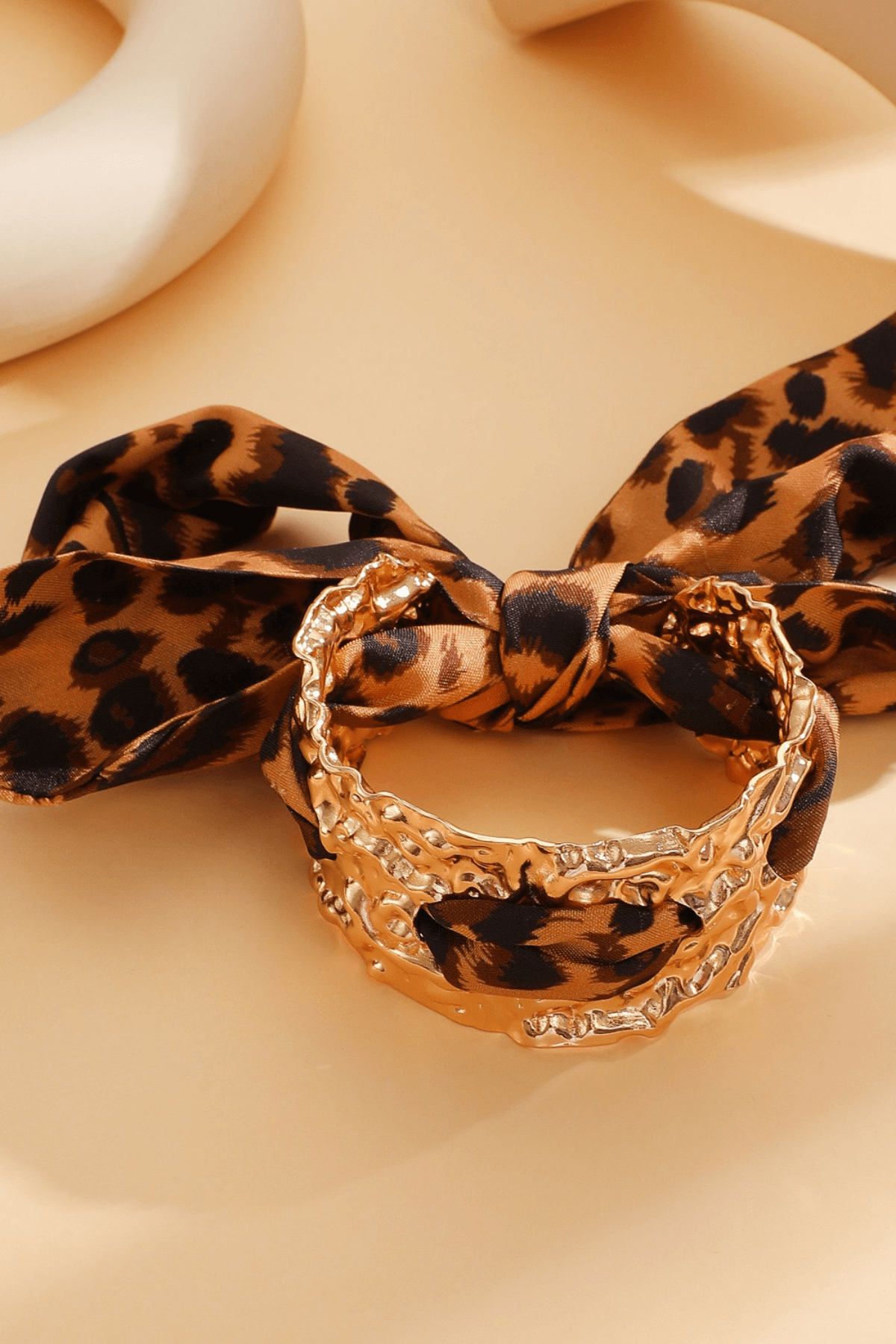 Leopard Silk Bow Textured Gold Bracelet Avalabel