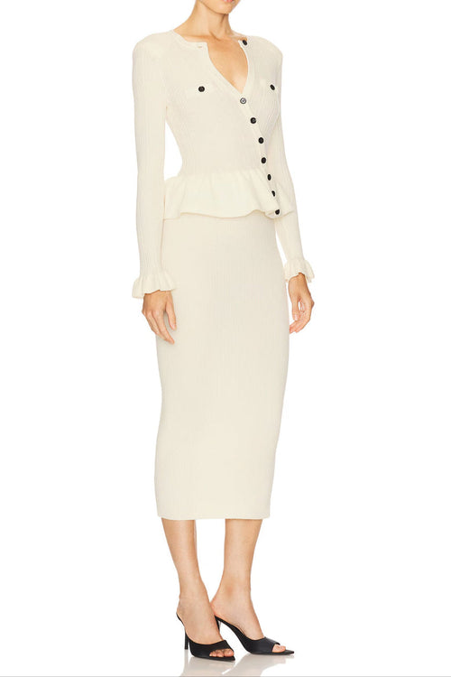 Caroline Asymmetric Knit Midi Dress in Beige Avalabel