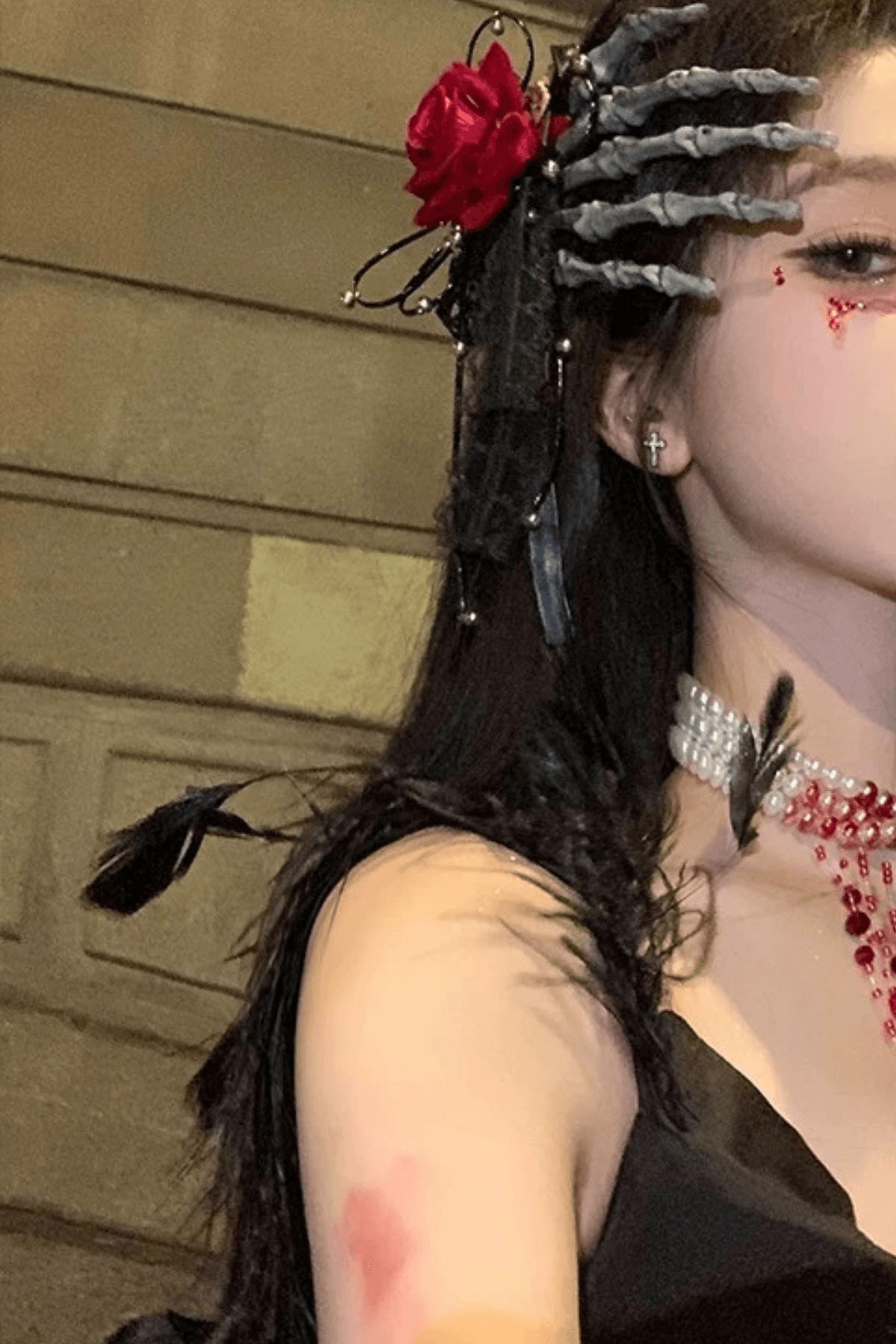 Gothic Skeleton Hand Rose Hair Clip Avalabel