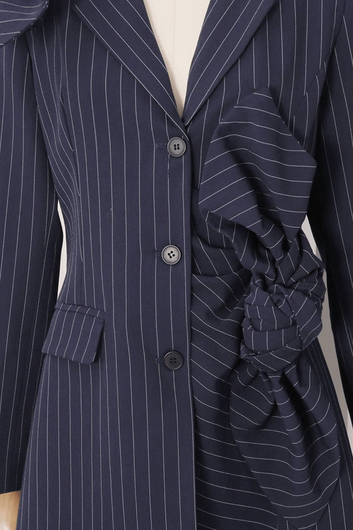 Aura Navy Pinstripe Bow Decor Blazer Avalabel