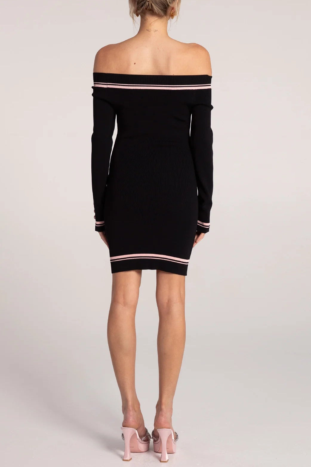 vanessa off-shoulder Knit mini Dress in black Avalabel