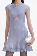 Blue Knit Lace cutout Mini Dress Avalabel