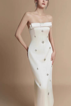 Lila Strapless Crystal Embellished Bow Bodycon Dress Avalabel