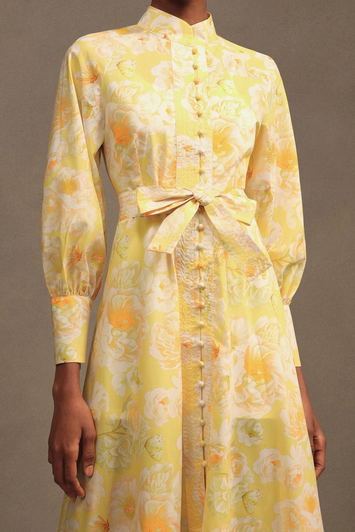 xaviera Long Sleeve Floral Printed Chiffon Maxi Dress in yellow Avalabel