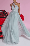 Lilian Light Blue Sequin Halter Neck Slit Prom Maxi Dress Avalabel