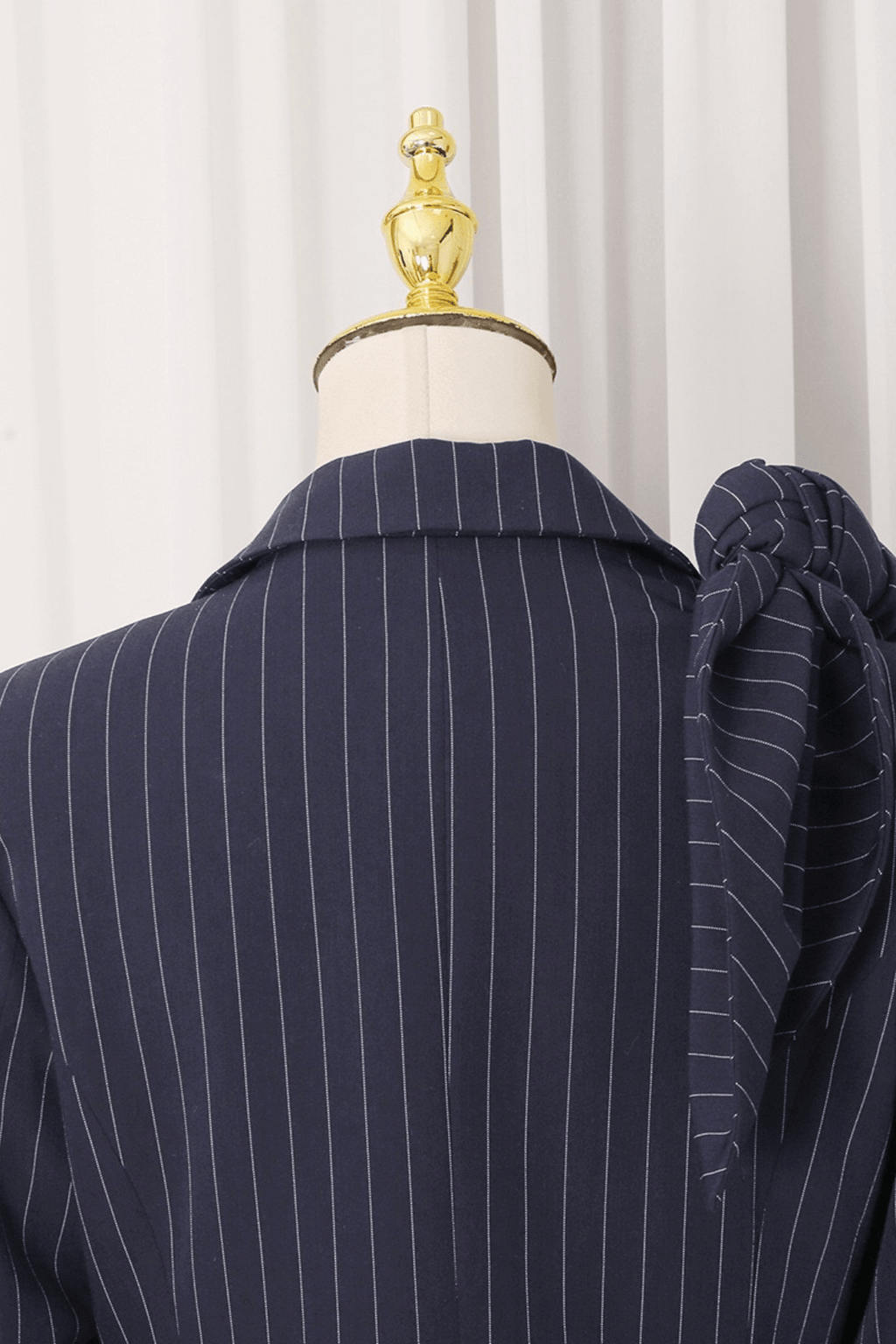 Aura Navy Pinstripe Bow Decor Blazer Avalabel