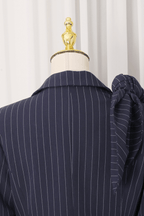 Aura Navy Pinstripe Bow Decor Blazer Avalabel