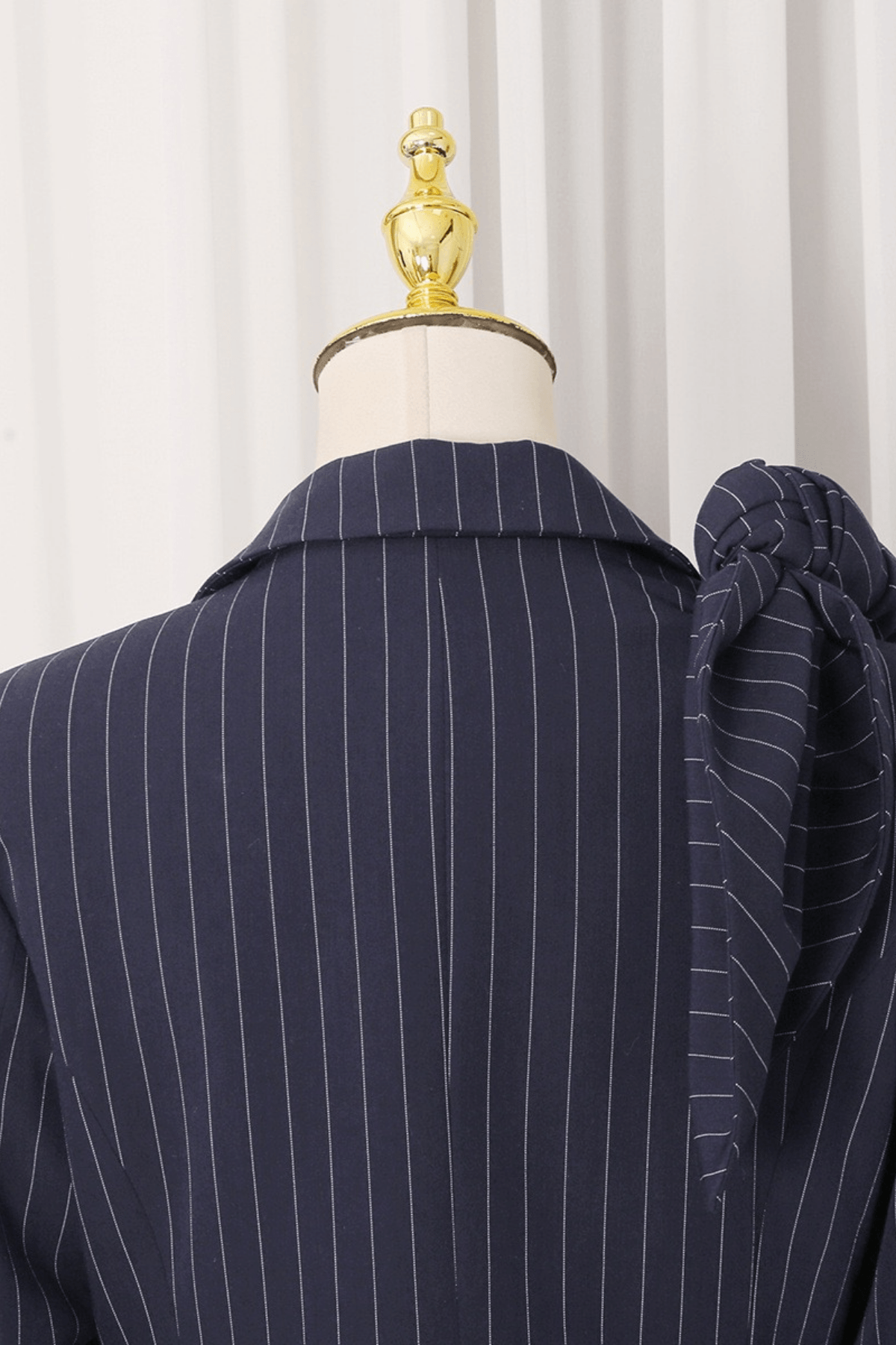 Aura Navy Pinstripe Bow Decor Blazer Avalabel