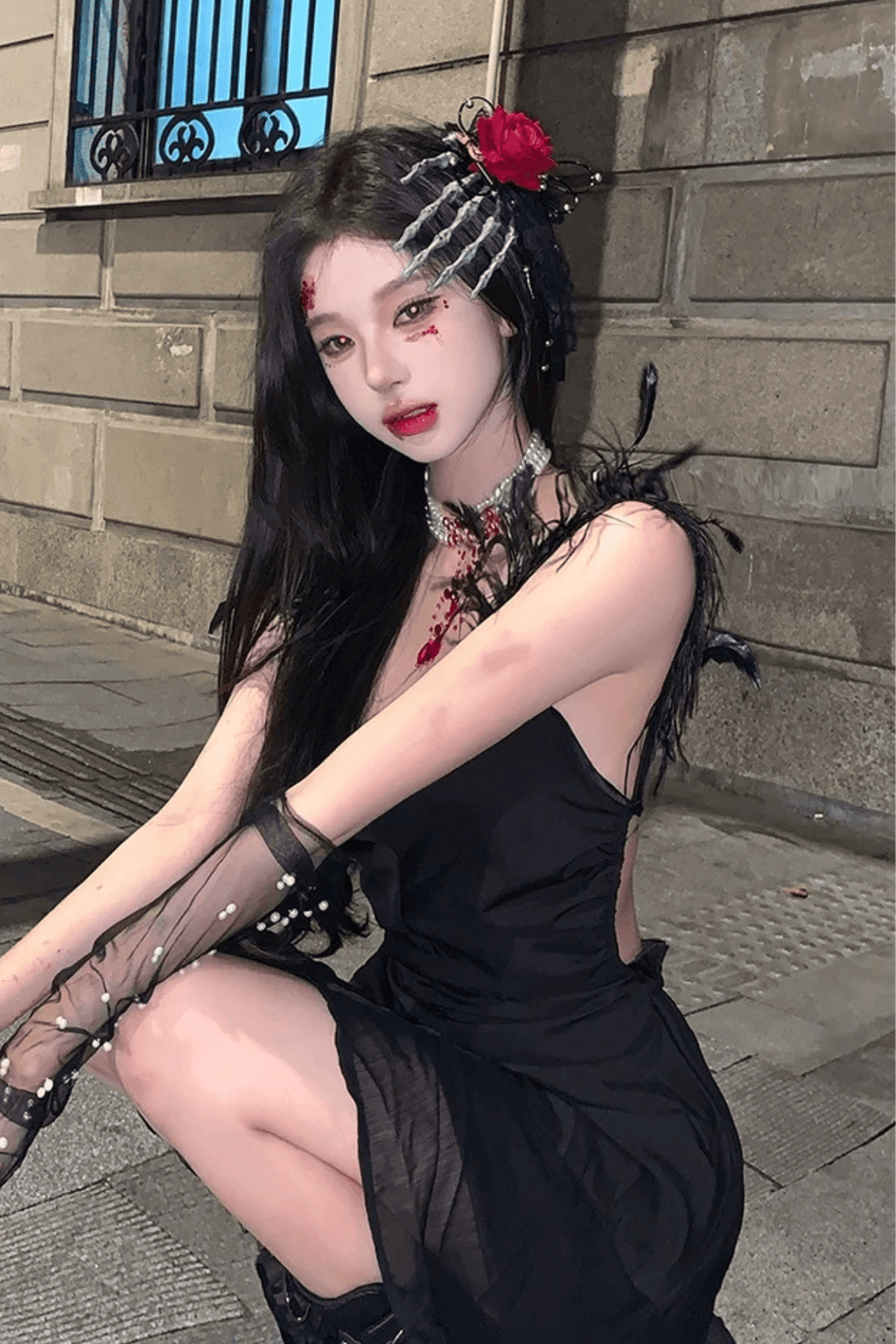 Gothic Skeleton Hand Rose Hair Clip Avalabel