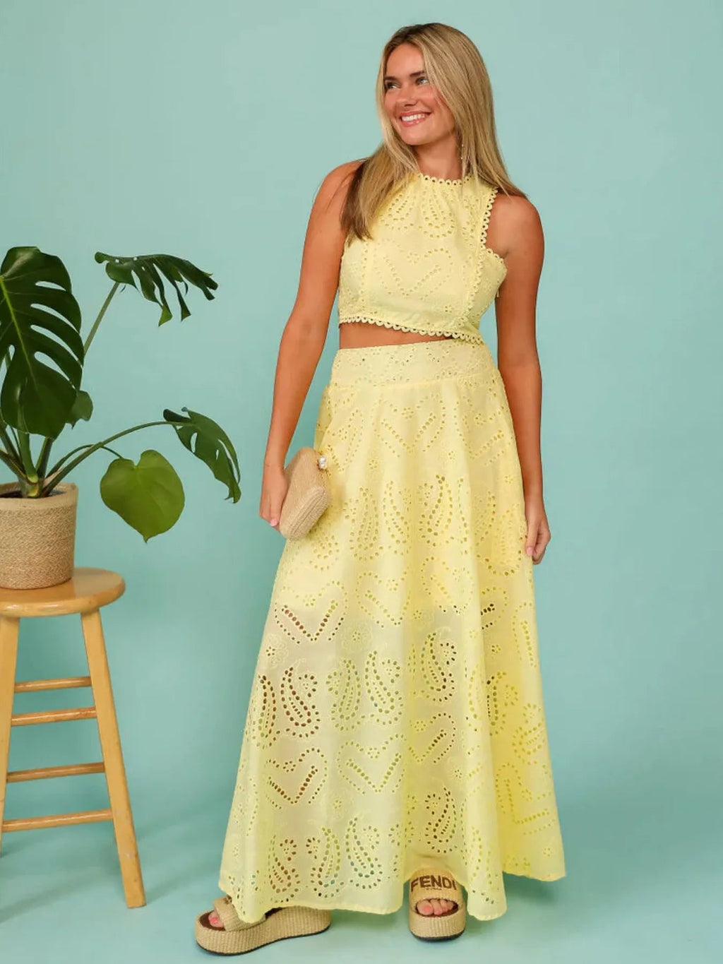 Eyelet Lace Top and Maxi Skirt Set Avalabel
