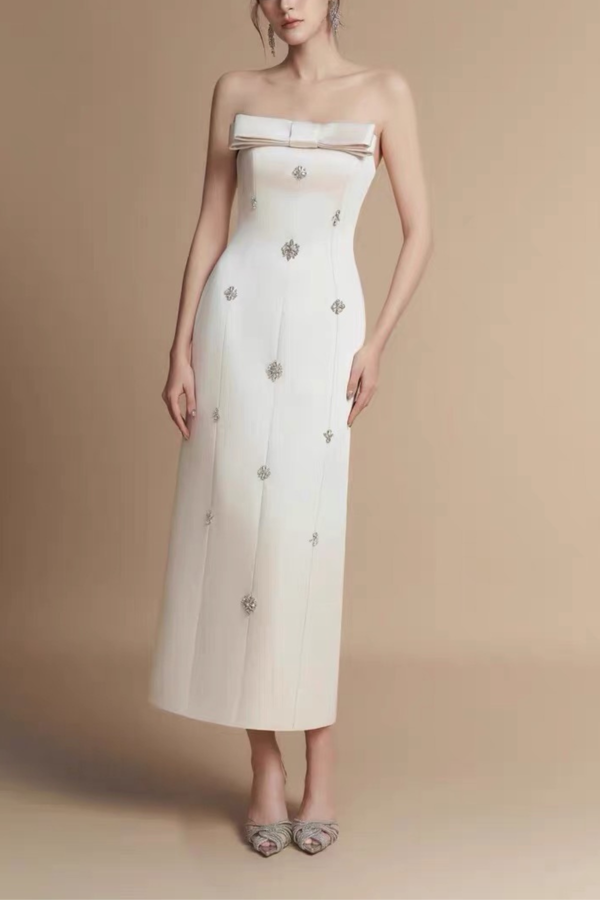 Lila Strapless Crystal Embellished Bow Bodycon Dress Avalabel