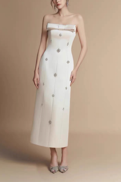 Lila Strapless Crystal Embellished Bow Bodycon Dress
