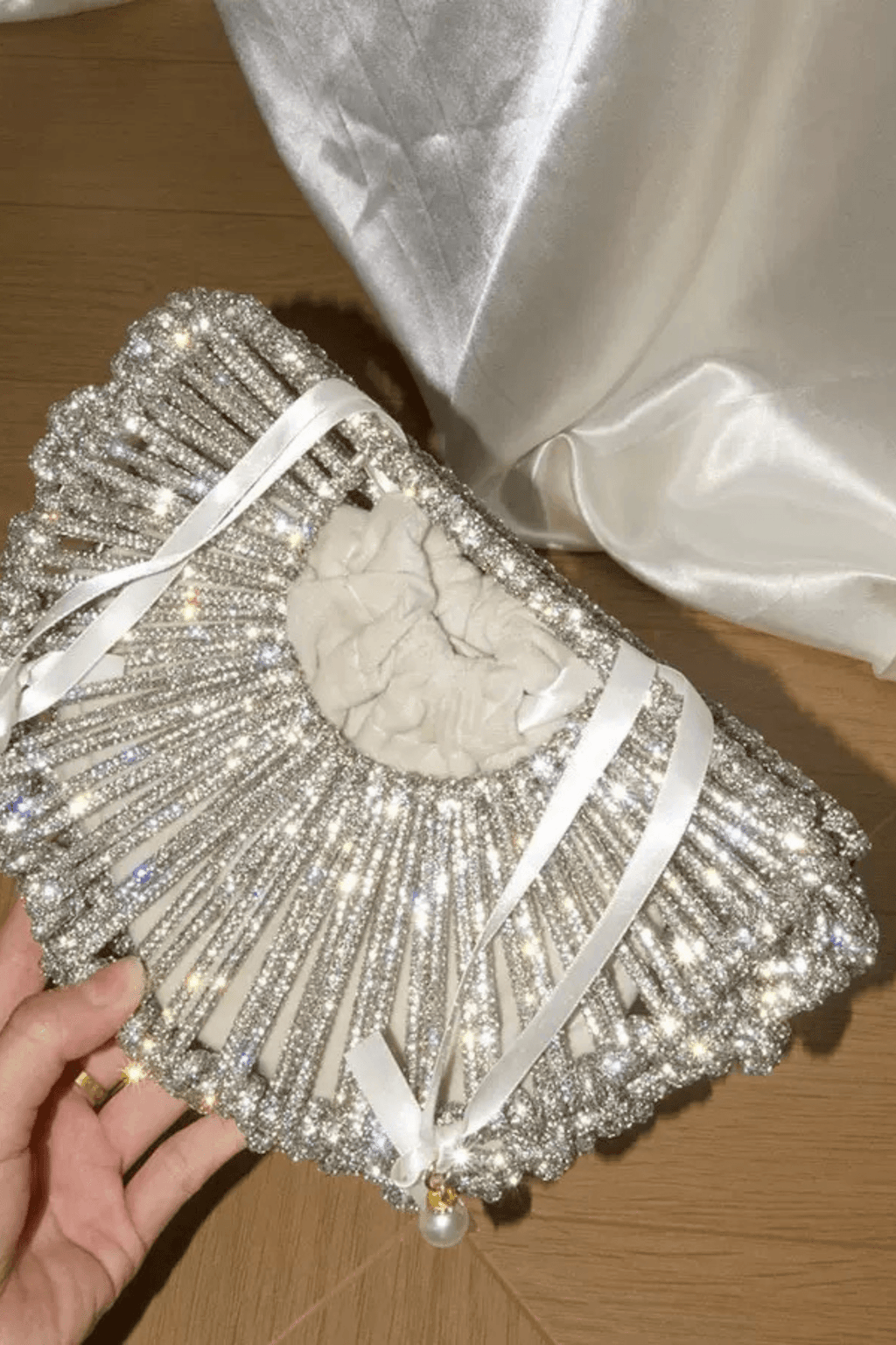 Silver Fan Shape Rhinestone Clutch Avalabel