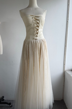 Ella Strapless Cut‑Out Sheer Sash Tulle Maxi Dress - Avalabel