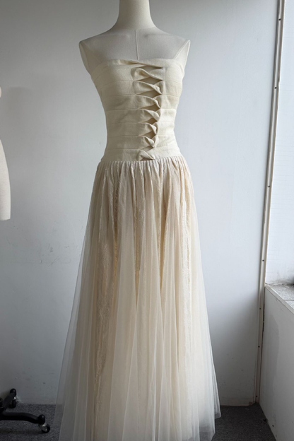 Ella Strapless Cut‑Out Sheer Sash Tulle Maxi Dress