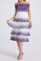 Purple Gradient Pleated Ruffle Trim Layered Mini Dress Avalabel