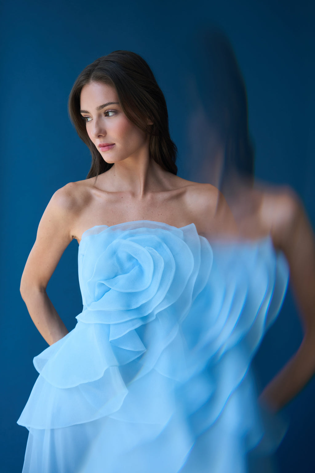 Mandy Off-Shoulder Flower Ruffle Maxi Dress - Blue Avalabel