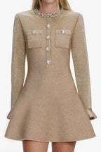 phoenix Gold Crystal Trim Knit Mini Dress Avalabel