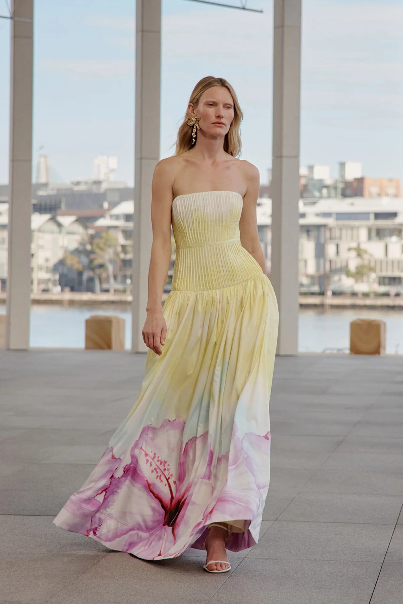 Laurel Printed Tube Top Maxi Dress in Gradient Yellow Avalabel
