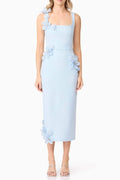 Sabrina 3D Flower Midi Dress in Blue Soraya