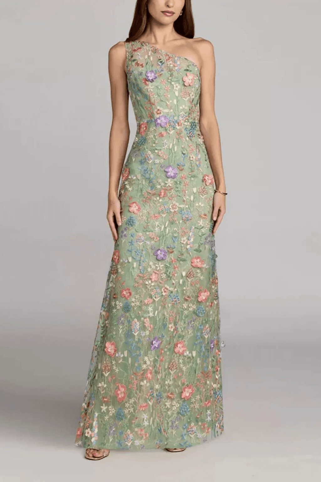 Carol Green Floral One Shoulder Embroidered Maxi Dress Avalabel