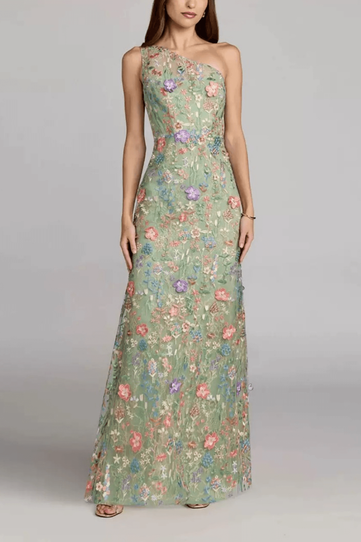 Carol Green Floral One Shoulder Embroidered Maxi Dress Avalabel