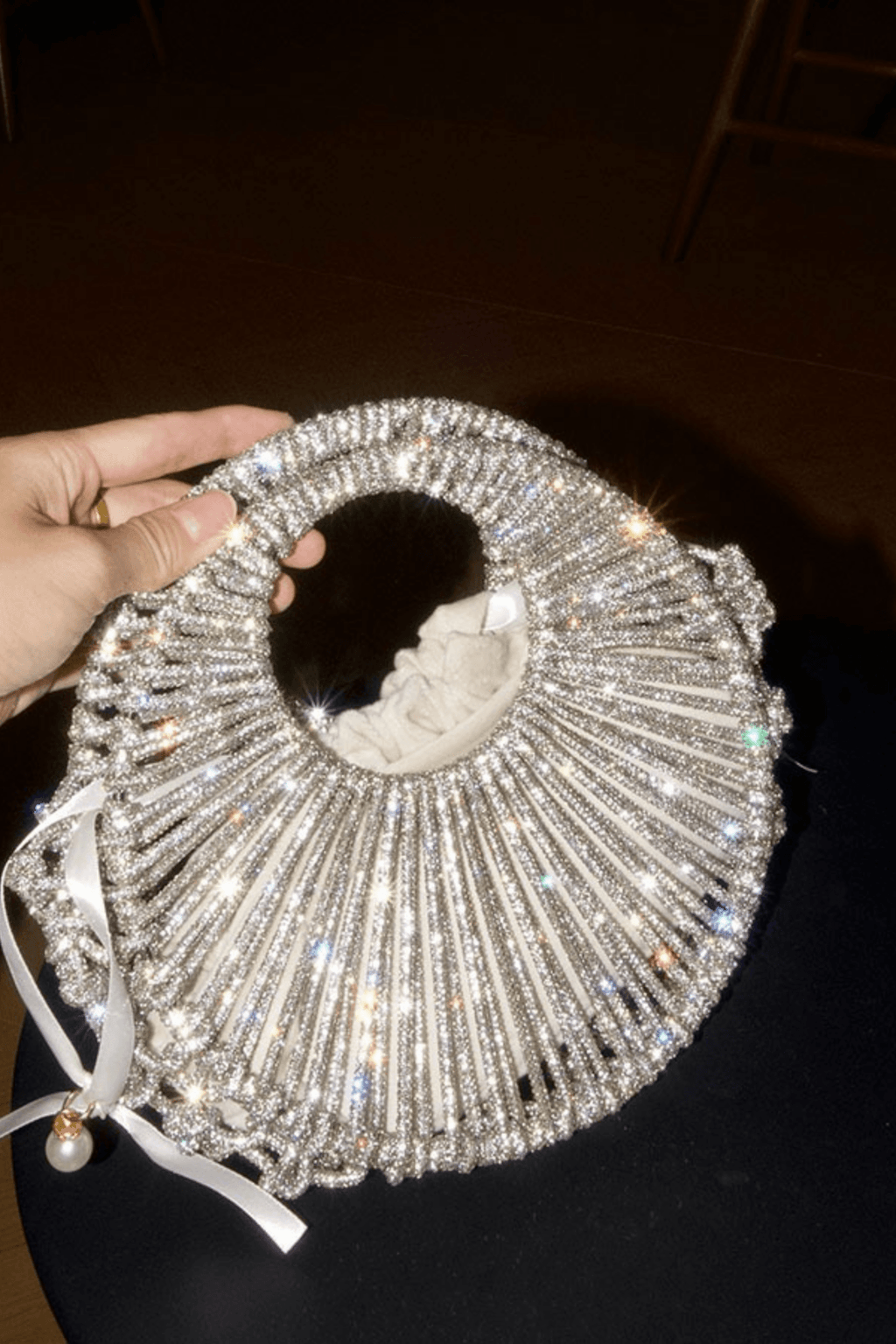 Silver Fan Shape Rhinestone Clutch Avalabel