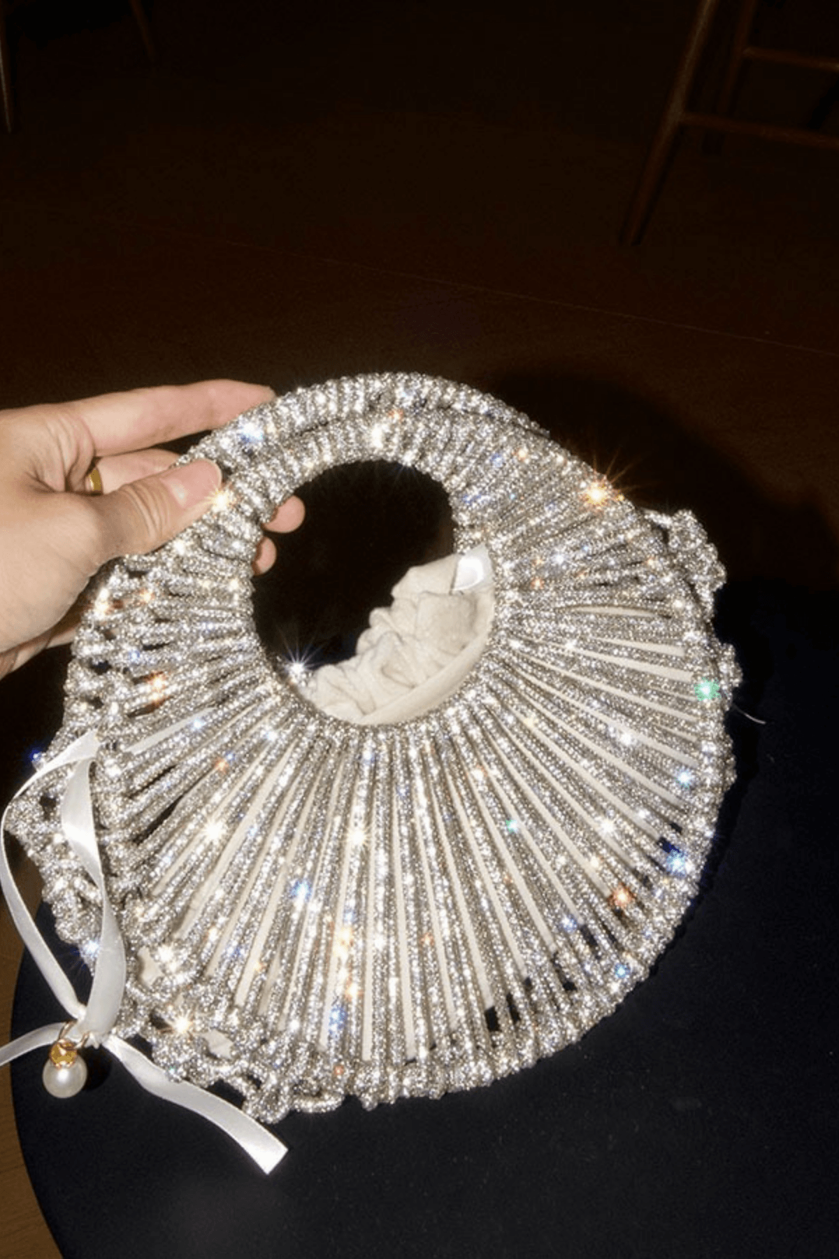 Silver Fan Shape Rhinestone Clutch Avalabel