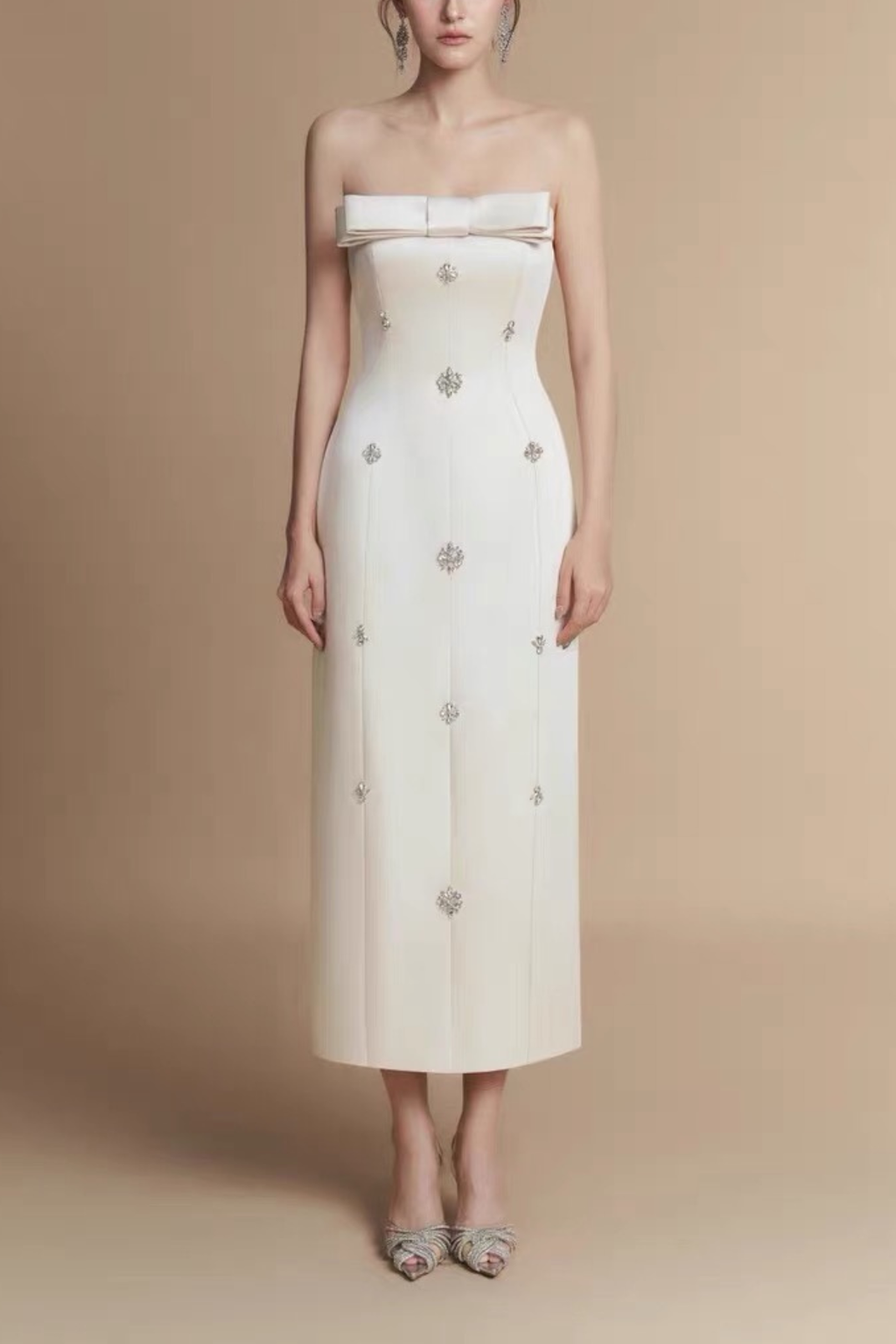 Lila Strapless Crystal Embellished Bow Bodycon Dress Avalabel